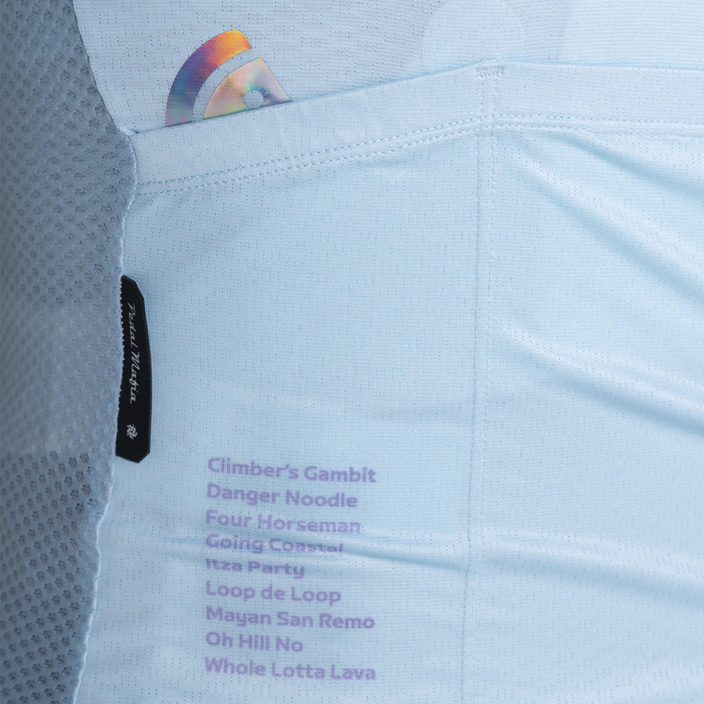 women's frost blue cycling jersey – Zwift Watopia Essentials x Pedal Mafia