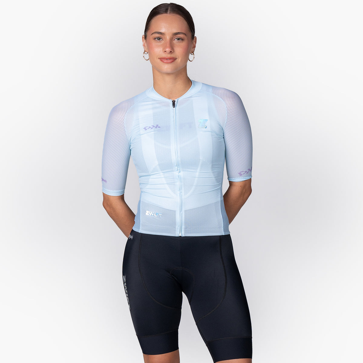 women&#39;s frost blue cycling jersey – Zwift Watopia Essentials x Pedal Mafia